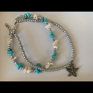 Turquoise and White Buffalo Stone Silver Beaded Choker Necklace